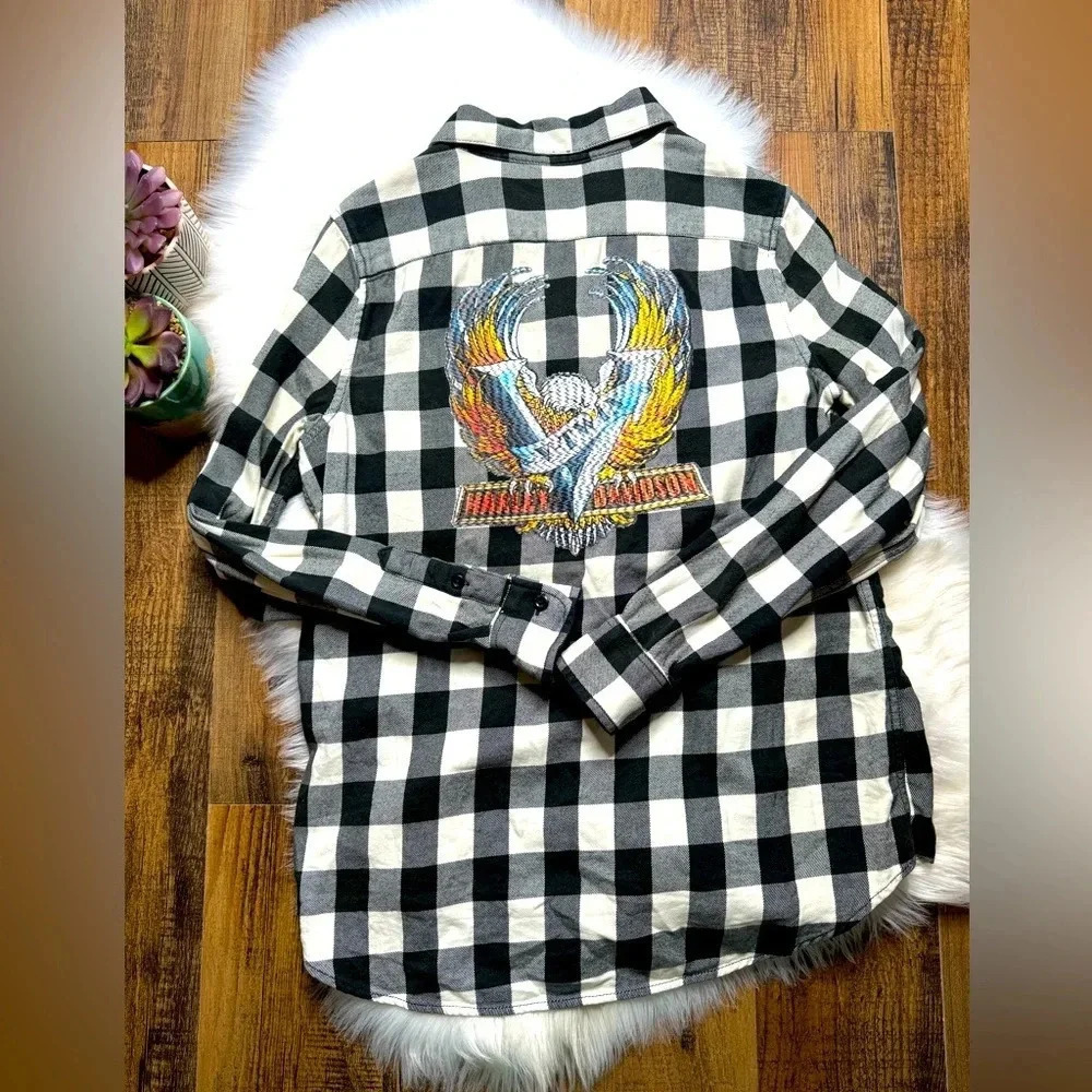 Harley Davidson V Twin Buffalo Check Plaid Button Up